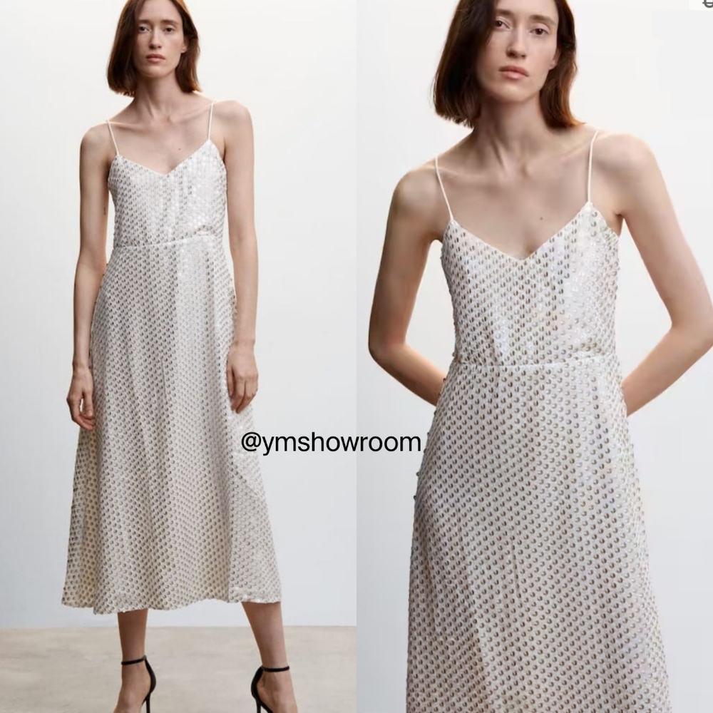 Mango White and Black Polka Dot Dress